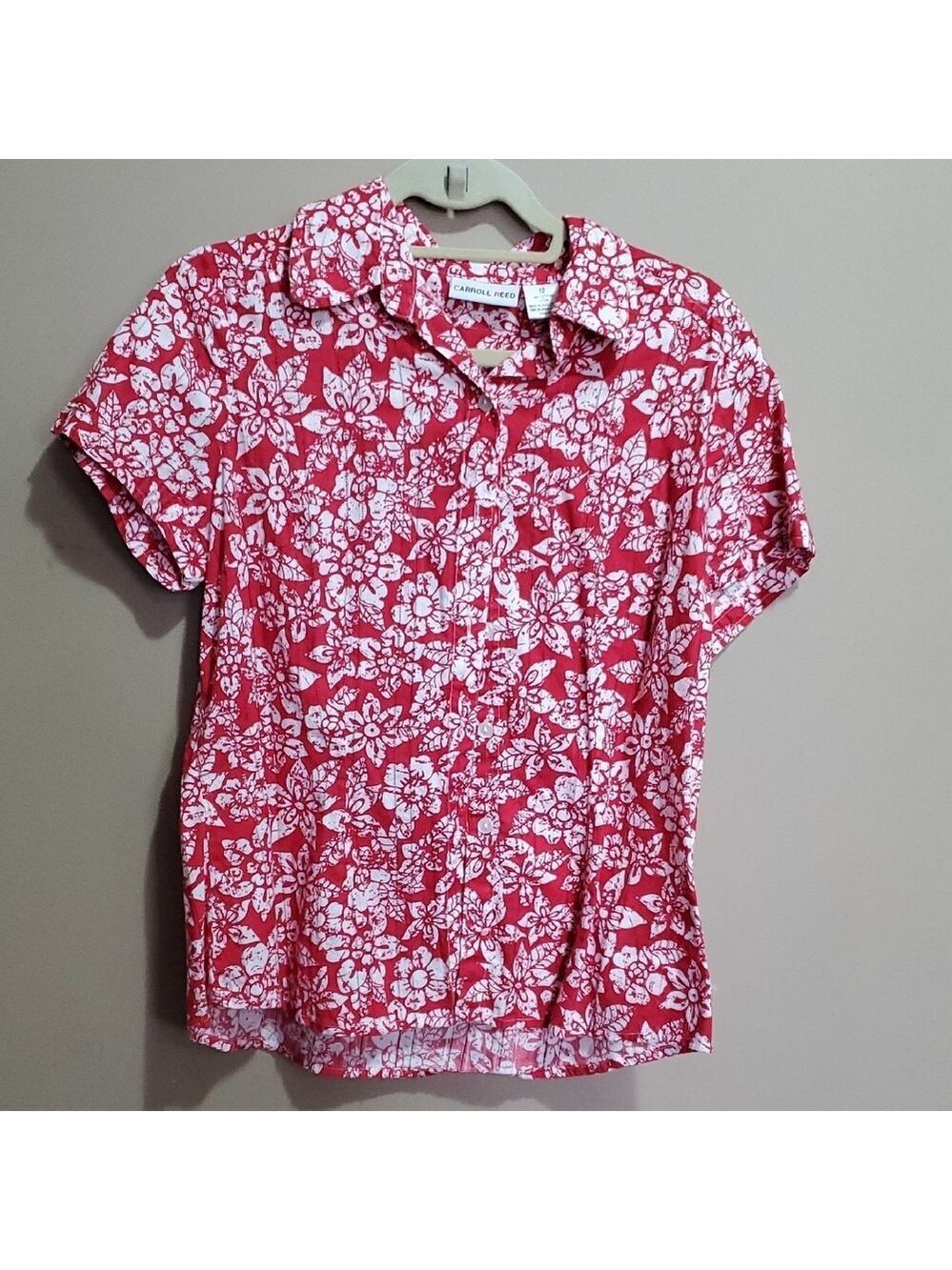 Carroll Reed Floral Red and White Women's Top Size 12